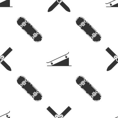 Kayak ve sopaları hazırlayın, kaykayı sokak rampasına yerleştirin ve kaykay numarasını pürüzsüz bir şekilde yapın. Vektör