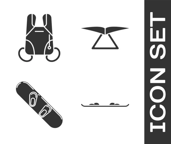 Set Icono Snowboard Paracaídas Snowboard Ala Delta Vector — Vector de stock