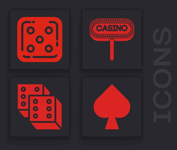 Juego Cartas Con Símbolos Picas Dados Juego Letrero Casino Icono — Archivo Imágenes Vectoriales