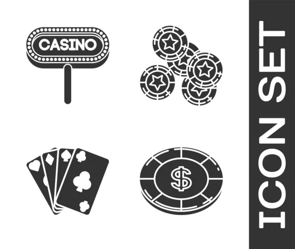Jeu Jetons Casino Avec Symbole Dollar Enseigne Casino Cartes Jouer — Image vectorielle