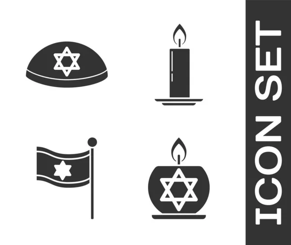 Зажгите Свечу Подсвечнике Звездой Давида Еврейскую Кипу Звездой Давида Флаг — стоковый вектор