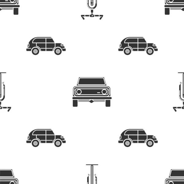 Set Bicycle Road Car Hatchback Car Seamless Pattern Vector — Stock Vector