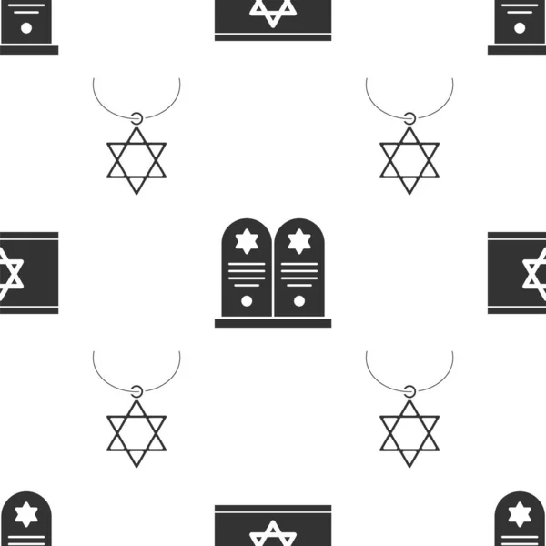 Установите Флаг Израиля Надгробие Звездой Дэвида Ожерелье Звезды Давида Цепи — стоковый вектор
