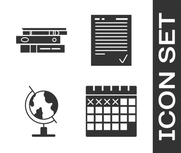 设置日历 办公室文件夹与文件 地球仪和考试表与止回标记图标 — 图库矢量图片