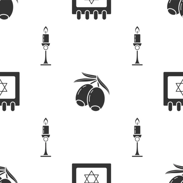 Atur Kalender Yahudi Dengan Bintang David Cabang Zaitun Dan Pembakaran - Stok Vektor