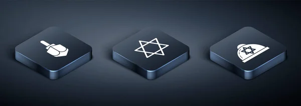 Zestaw Isometric Chanuka Dreidel Żydowski Kippah Gwiazdą Dawida Gwiazdy Dawida — Wektor stockowy