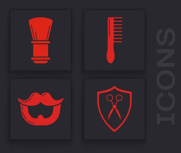 Set Scissors Hairdresser Shield Shaving Brush Hairbrush Mustache Beard Icon — Stock Vector