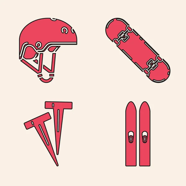 Set Ski Bâtons Casque Skateboard Trick Chevilles Pour Les Tentes — Image vectorielle