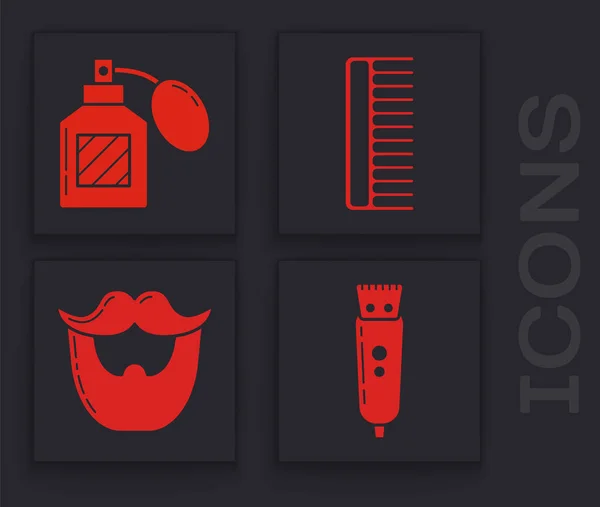 Set Electrical Hair Clipper Shaver Aftershave Hairbrush Mustache Beard Icon — Stock Vector