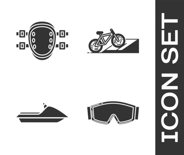 Set Masques Ski Genouillères Jet Ski Vélo Sur Icône Rampe — Image vectorielle