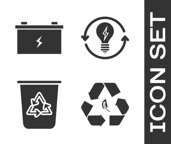 Set Recycle Symbol Leaf Car Battery Recycle Bin Recycle Symbol — Stockový vektor