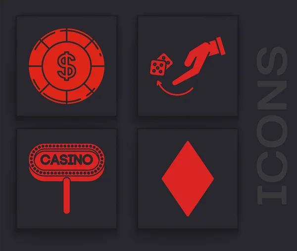 Jeu Cartes Jouer Avec Des Diamants Symbole Casino Puce Avec — Image vectorielle