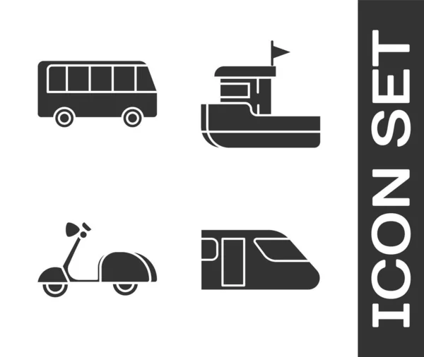 Conjunto Tren Autobús Scooter Barco Pesca Icono Vector — Archivo Imágenes Vectoriales