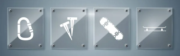 Zestaw Deskorolka Skateboard Trick Kołki Namiotów Karabinka Szklane Panele Wektor — Wektor stockowy