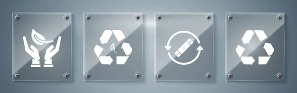 Установите Символ Recycle Батарею Линией Символов Recycle Символ Recycle Лист — стоковый вектор