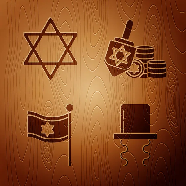 Поставьте Ортодоксальную Еврейскую Шляпу Боковинами Звезду Давида Флаг Израиля Хануку — стоковый вектор