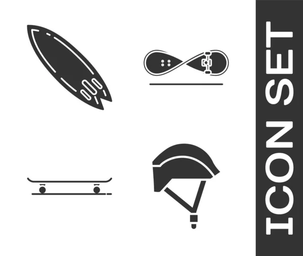 Set Fahrradhelm Surfboard Skateboard Und Skateboard Trick Symbol Vektor — Stockvektor