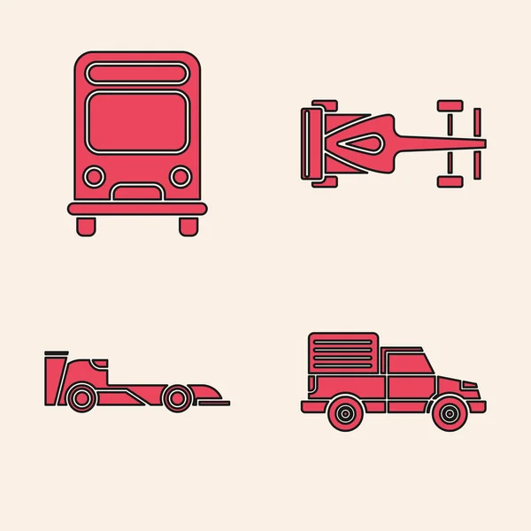 Set Livraison Camion Cargo Véhicule Bus Formule Voiture Course Formule — Image vectorielle