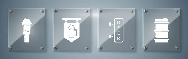 Set Metal Beer Keg Tabuleta Rua Com Inscrição Cerveja Tabuleta — Vetor de Stock