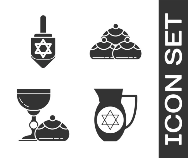 Set Decanter Avec Étoile David Hanoukka Dreidel Gobelet Juif Hanoukka — Image vectorielle