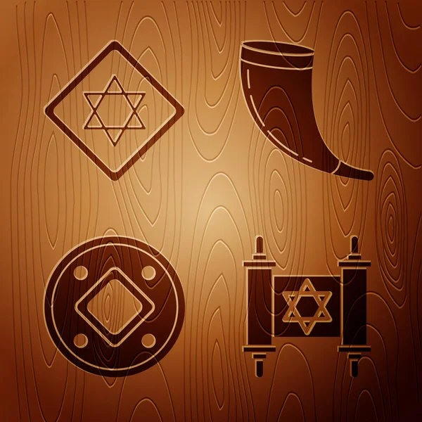 Set Torá Scroll Estrella David Moneda Judía Cuerno Carnero Tradicional — Vector de stock