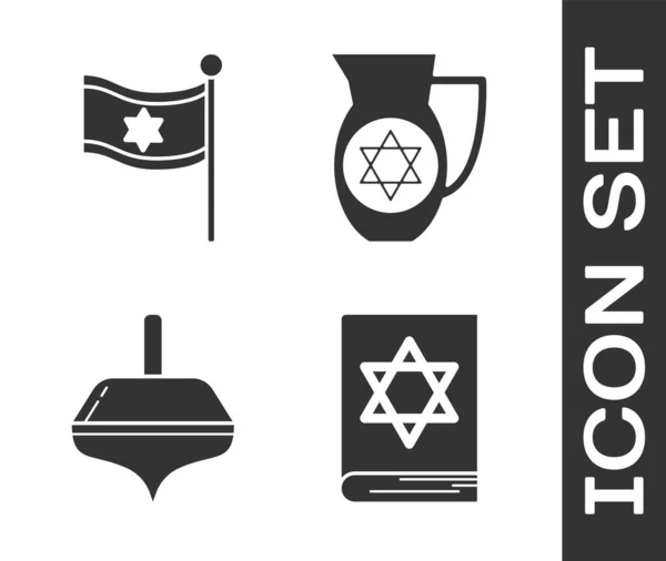 Поставьте Еврейскую Книгу Торы Флаг Израиля Хануку Дрейделя Графиню Звездой — стоковый вектор