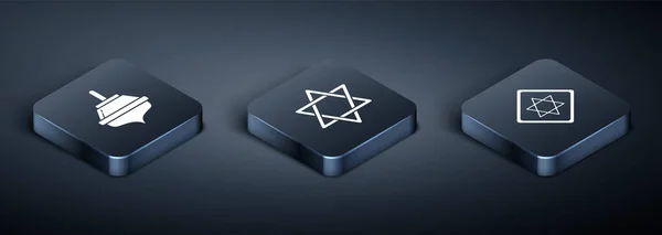 Sätt Isometric Hanukkah Dreidel Davids Stjärna Och Davids Stjärna Vektor — Stock vektor