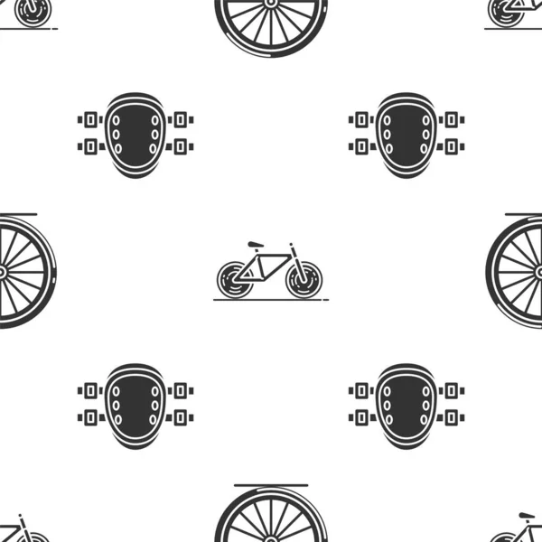 Set Bicycle Wheel Bicycle Knee Pads Seamless Pattern Vector — 스톡 벡터
