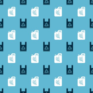 Plastik torbayı geri dönüşümle ve biyo yakıt kutusuyla kusursuz bir kalıba sokun. Vektör