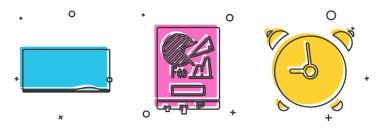 Tebeşir tahtasını, grafikli tahtayı ve alarm saati simgesini ayarla. Vektör