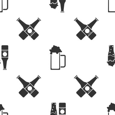 Bira şişesi ve bardak, bir bardak bira ve çaprazlanmış bira şişesi. Vektör