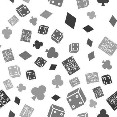 Elmas sembollü oyun kartı, oyun zarları, çevrimiçi poker masası oyunu ve pürüzsüz desen üzerinde kulüp sembolü olan kart oyununu ayarla. Vektör