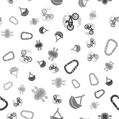 Bisiklet numarasını, bisiklet kaskını, karabinayı ve dizlikleri dikişsiz desende ayarla. Vektör