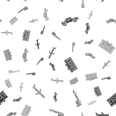 Sedan arabası, Formula yarış arabası, eski şehir tramvayı ve uçağını kusursuz bir şekilde ayarlayın. Vektör