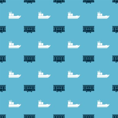 Eski şehir tramvayı ve kargo gemisini pürüzsüz bir yola sokun. Vektör