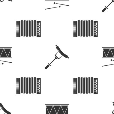 Davul ve bagetleri, çatala sosis ve akordeonu akordeona ayarlayın. Vektör