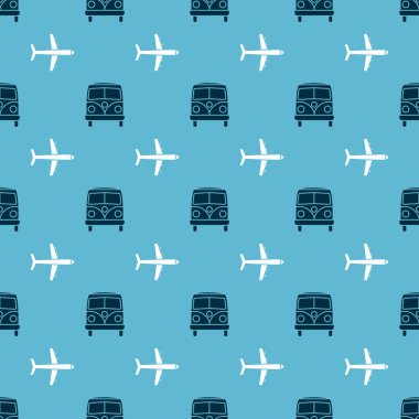 Retro minivan ve uçağı pürüzsüz desene ayarlayın. Vektör