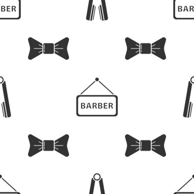 Saç için saç maşası, berber dükkanı ve papyon dikişsiz desen. Vektör