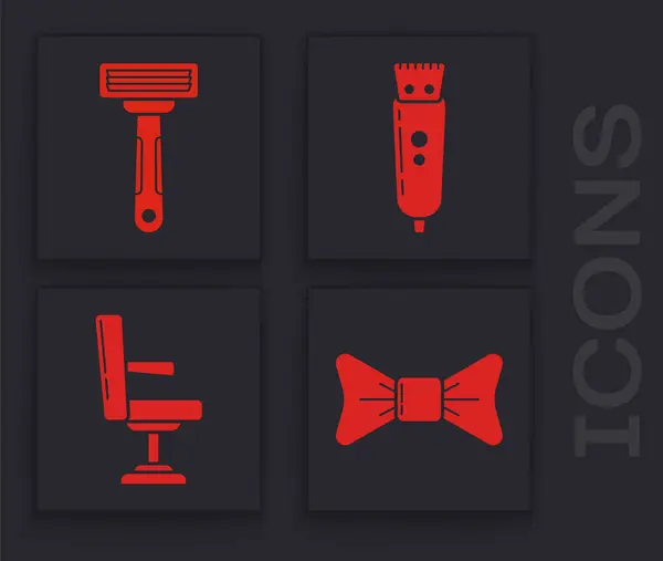 Set Bow Tie Shaving Razor Electrical Hair Clipper Shaver Barbershop — Stock Vector