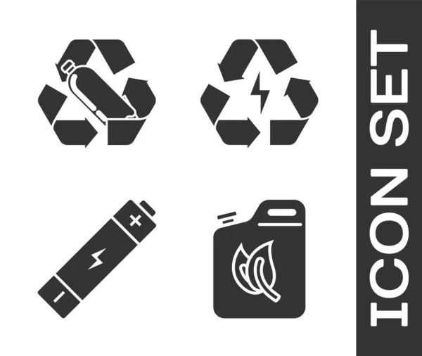 Set Bio Bidón Combustible Reciclaje Botellas Plástico Batería Batería Con — Vector de stock