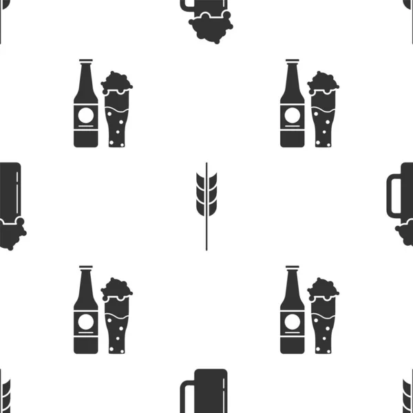 Set Glas Bier Granen Gezet Met Rijst Tarwe Maïs Haver — Stockvector