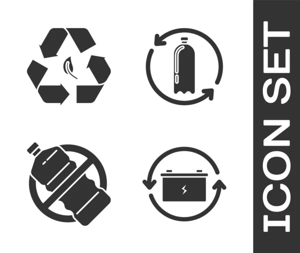 Set Battery Recycle Symbol Recycle Symbol Leaf Plastic Bottle Recycling — 스톡 벡터