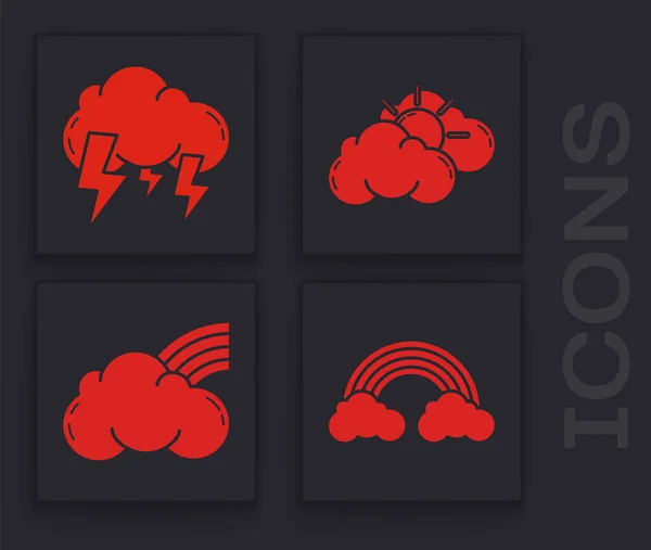 Set Rainbow with clouds, Storm, Sun and cloud weather and Rainbow with clouds icon. Vector