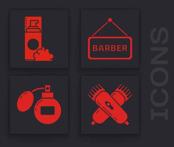 Set Crossed Electrical Hair Clipper Shaver Shaving Gel Foam Barbershop — Stock Vector