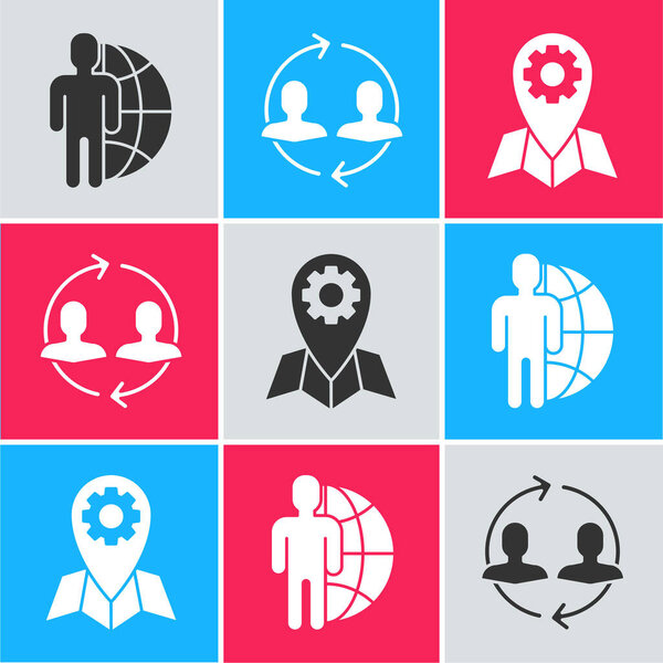 Set Globe and people, Human resources and Location job icon. Vector