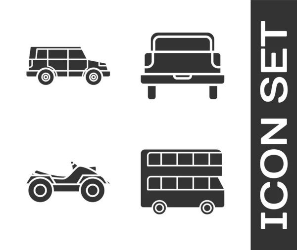 ダブルデッキバス オフロードカー すべての地形車両またはAtvオートバイとピックアップトラックのアイコンを設定します ベクトル — ストックベクタ