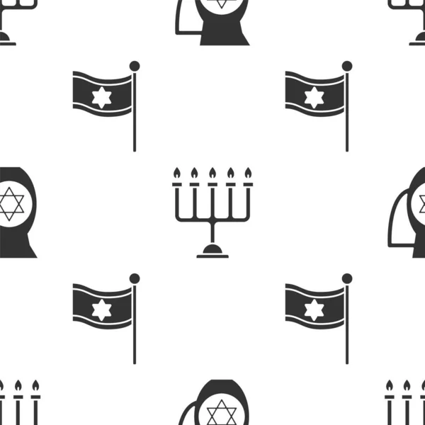 Set Decanter Dengan Bintang David Hanukkah Menorah Dan Bendera Israel - Stok Vektor