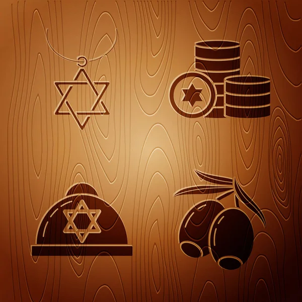 Ожерелье Звезда Давида Цепи Еврейская Кипа Звездой Давида Еврейская Монета — стоковый вектор