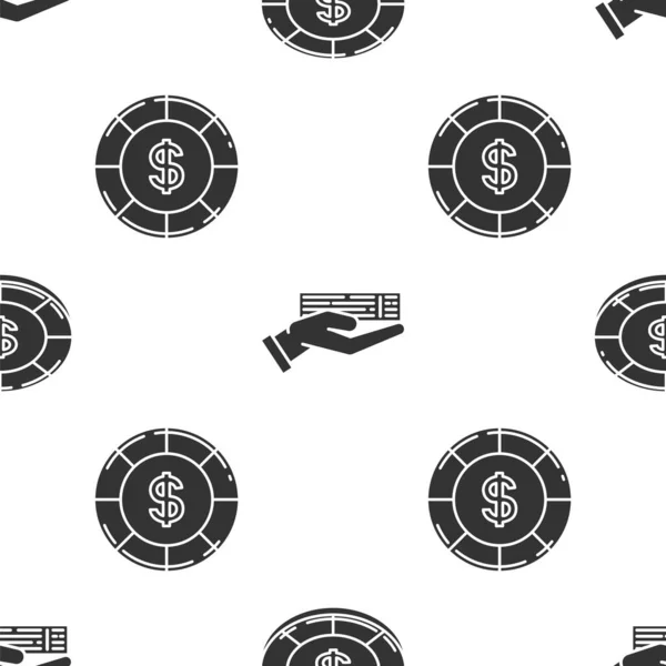 Nastavit Casino Čip Symbolem Dolaru Ruční Držení Balíček Hracích Karet — Stockový vektor