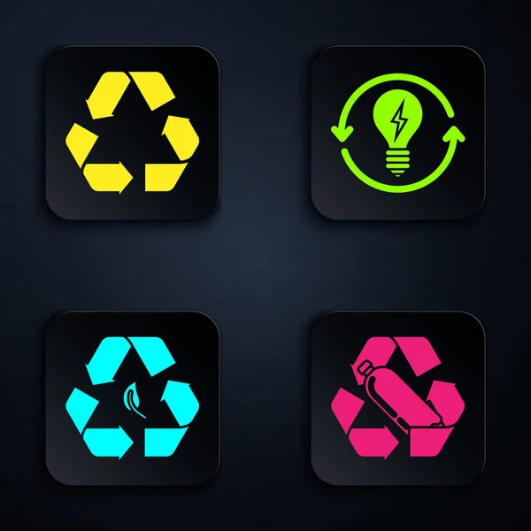 Definir Reciclagem Garrafa Plástico Símbolo Reciclagem Símbolo Reciclagem Folha Reciclar — Vetor de Stock